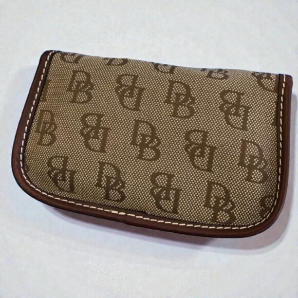 Dooney & Bourke Signature Monogram Logo Canvas Snap Wristlet Leather Trim - Picture 2 of 4